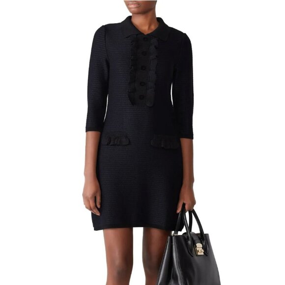 Aldomartins Ruffle Bib Knit Shirtdress size medium dark blue - Picture 1 of 4